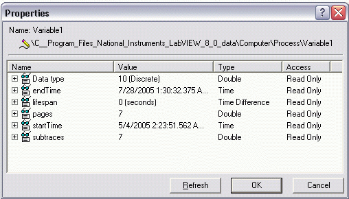 Right-click a trace in the Historical Data Viewer and select Properties from the shortcut menu to display properties for the trace.