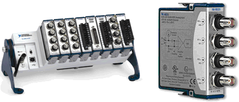 Figure 6. NI cDAQ-9172 8-Slot Chassis (left) and NI-9233 IEPE Sensor Module (right).