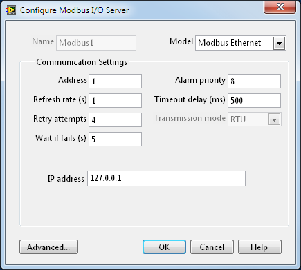 Figure 2: Configuring Modbus Master I/O Server