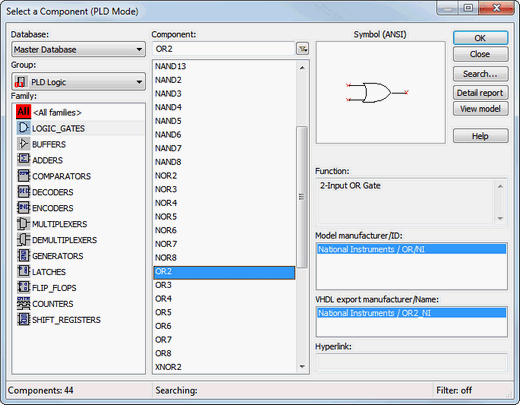 Select OK to place the component on the diagram. This positions the OR2 gate on the clipboard, so it is ready to be placed on the schematic.